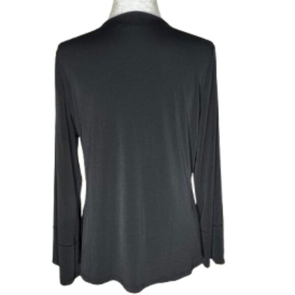 Rafaella Black  Wrap & Ruched Front Long Sleeve V-Neck Blouse Size Large - Picture 4 of 8